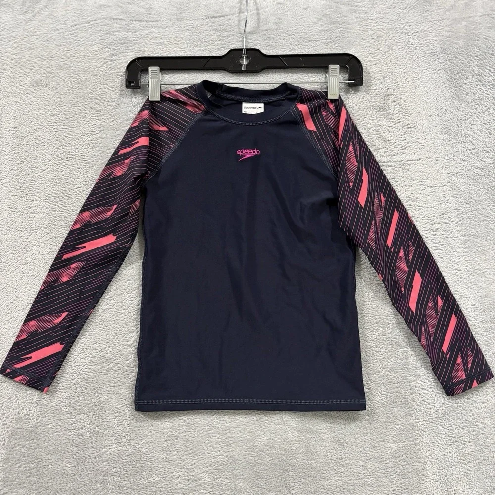 Speedo Rash Guard Youth Kids 10yrs Long Sleeve Swim Shirt Suntop Pink Quick Dry